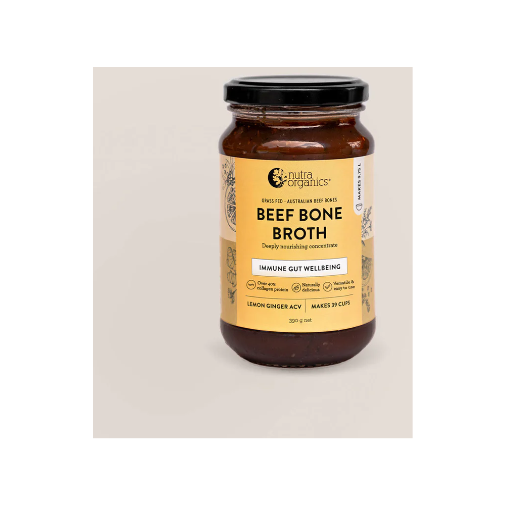 NutraOrganics Beef Bone Broth Concentrate Lemon Ginger ACV